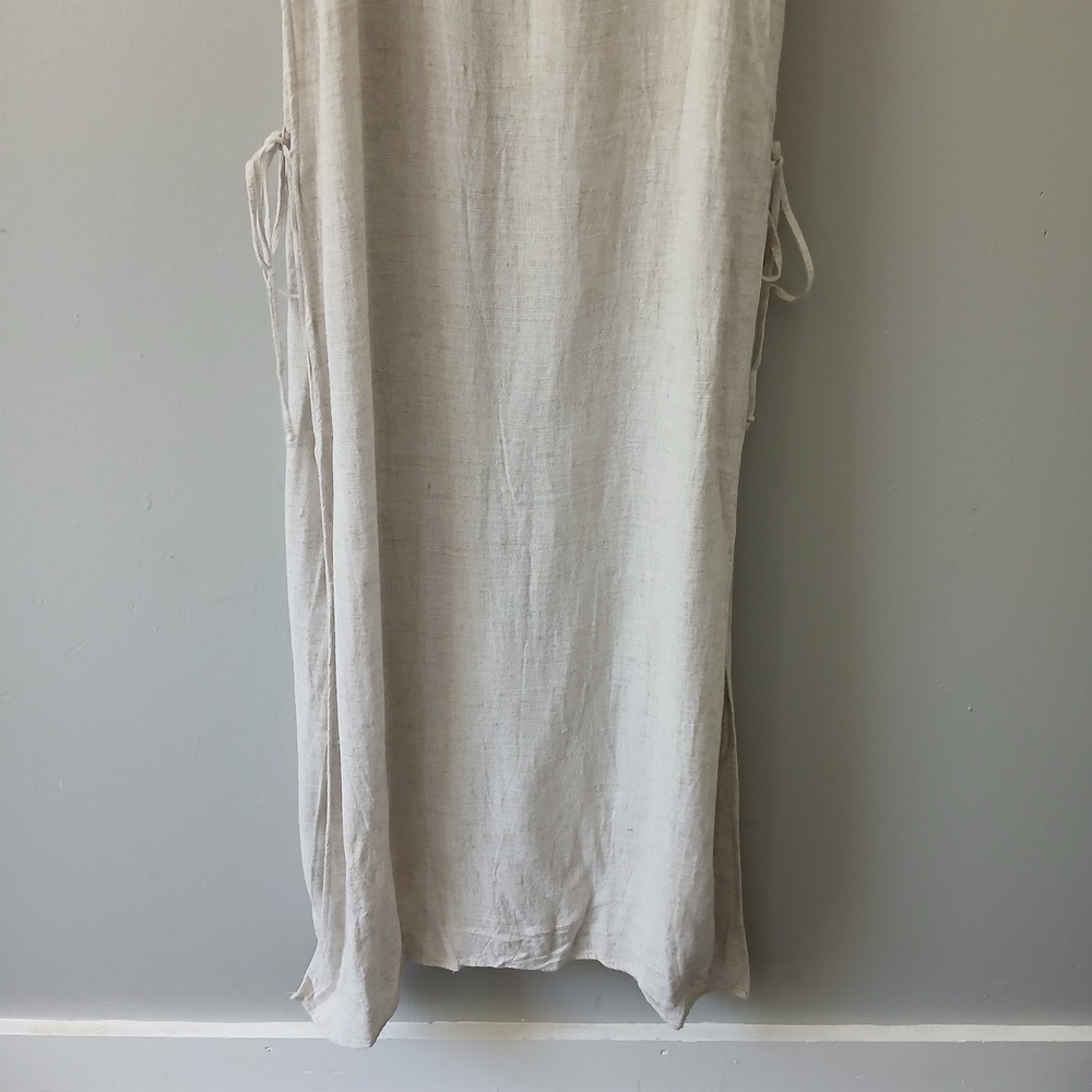 Luna Luz Women's Size Medium Beige Double Slit Maxi Midi Dress Tie Waist Woven - Picture 12 of 14